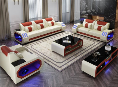 Ledersofa Couch Sofa Garnitur 3+1+1 - Beleedegt Designer Couchen Nei